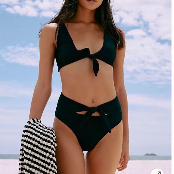 Free People Stone Fox Swim Rib Emma Bikini Bottom Bow Front Lt Green Large NWT - Picture 7 of 7